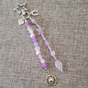 Lavender Silver Beaded Handmade Bag Charm